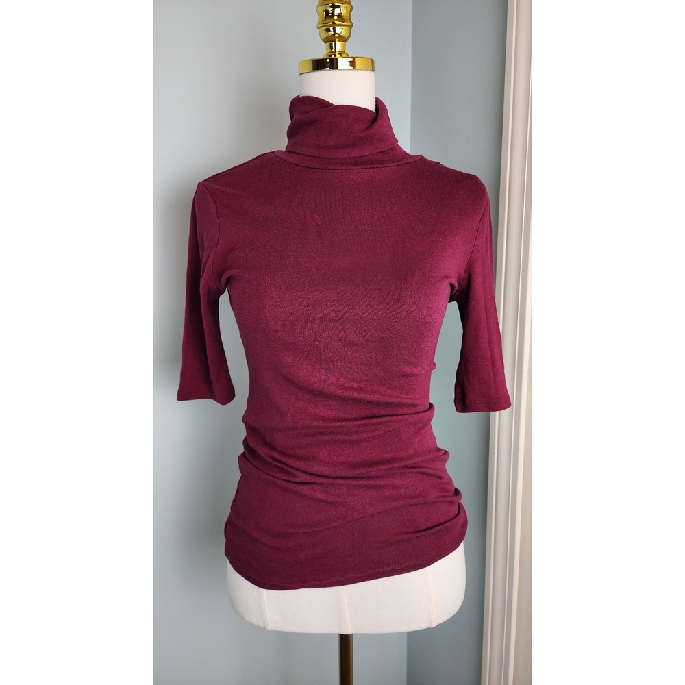 A New Day Turtleneck Women Small Burgundy Elbow Sleeve Cotton Modal Blend